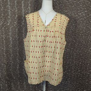 Vintage Moon Dance Sleeveless‎ Cherry Top Artist Smock Vest Pearl Snap Size 3X